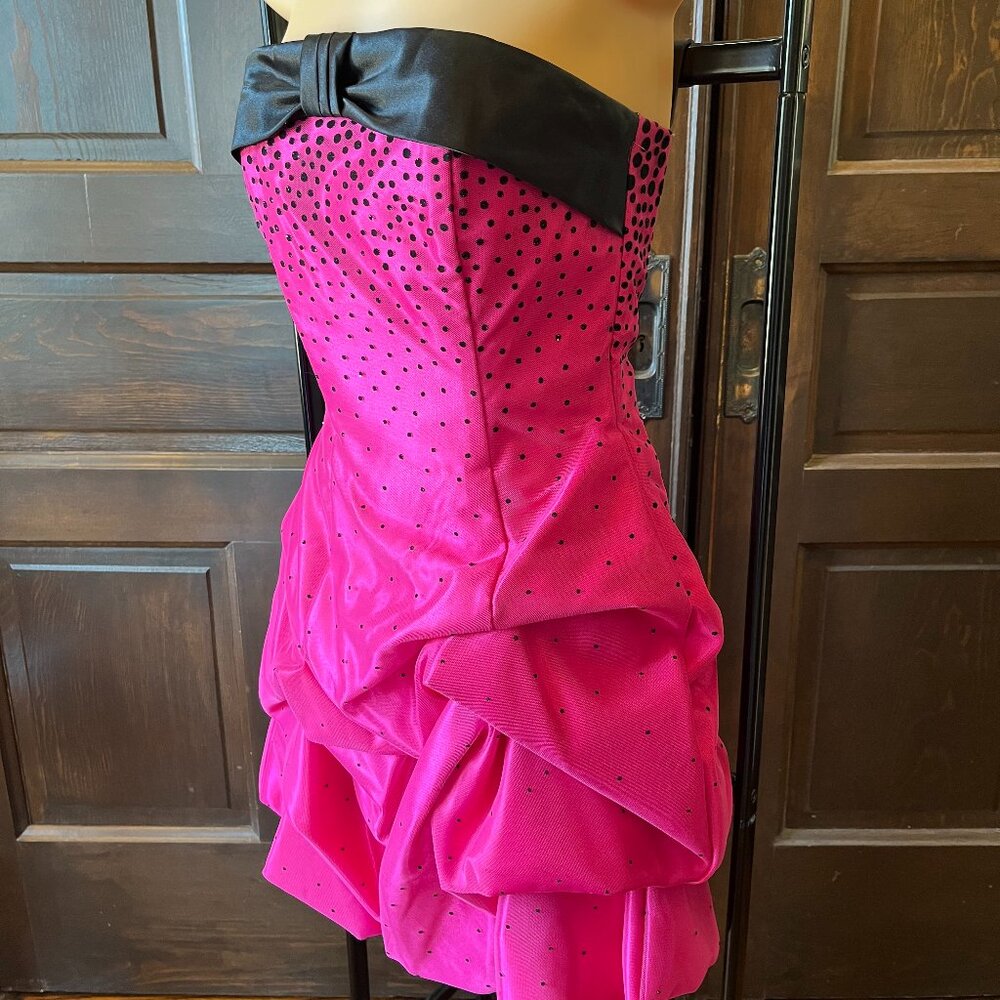 Jessica McClintock Gunne Sax Size 3 Strapless Dress Pink Black Barbie Homecoming - Picture 3 of 11